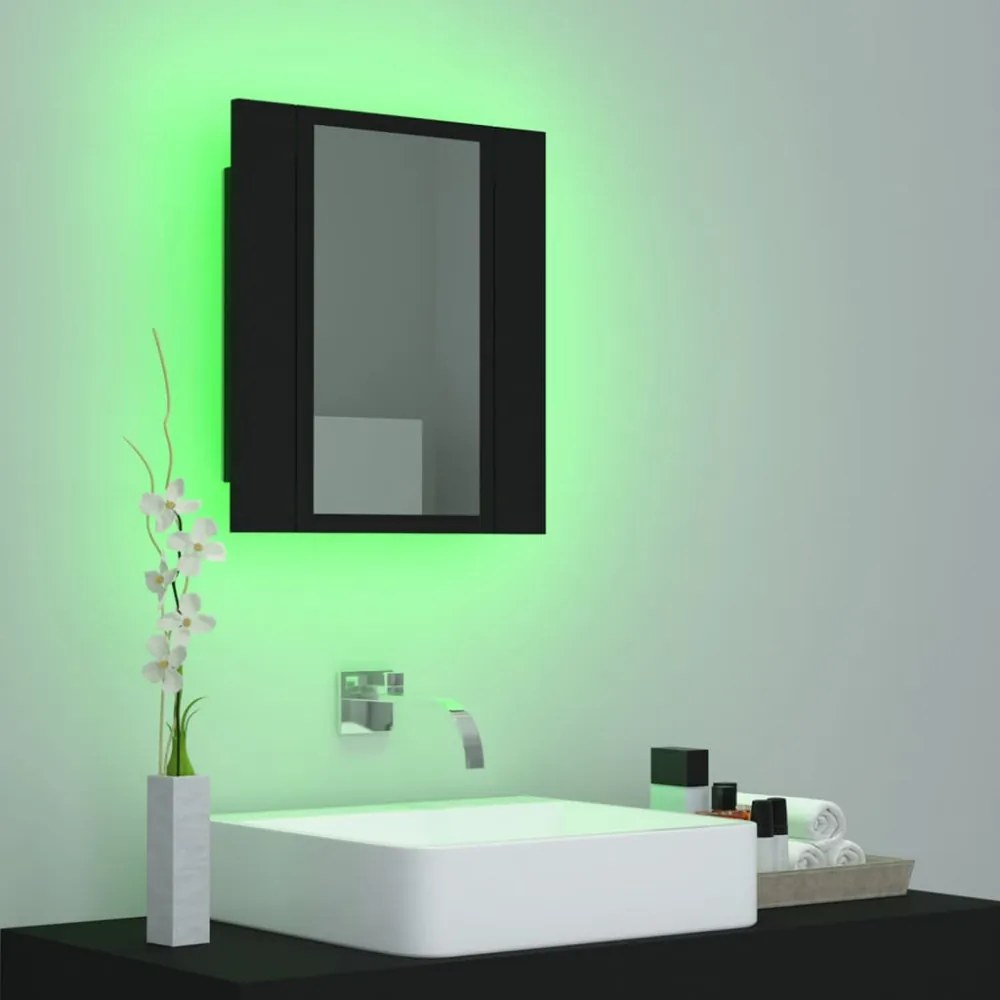 fekete akril LED-es fürdőszobaszekrény tükörrel 40x12x45 cm