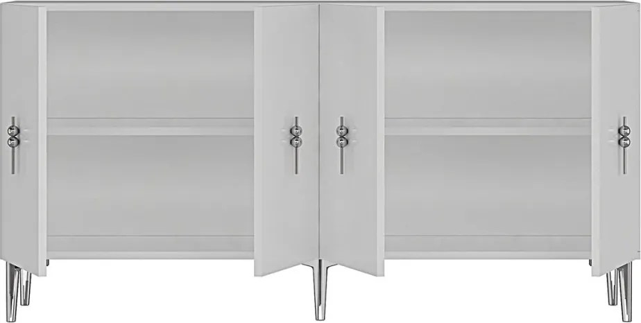 Komód, fehér-ezüst, 125 cm
