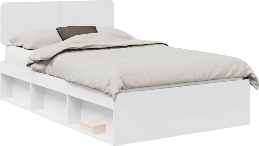 vidaXL Ágykeret fejtámlával Fehér 135 x 190 cm Tömör fenyőfa