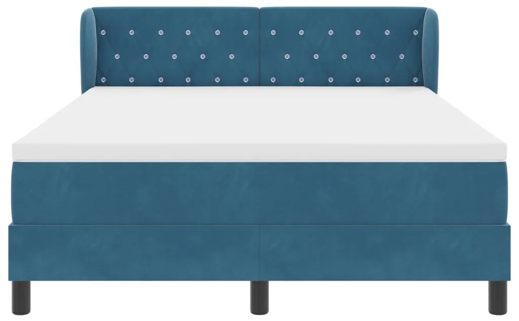 Box Spring ágy matraccal sötétkéken, 140x190 cm, bársony