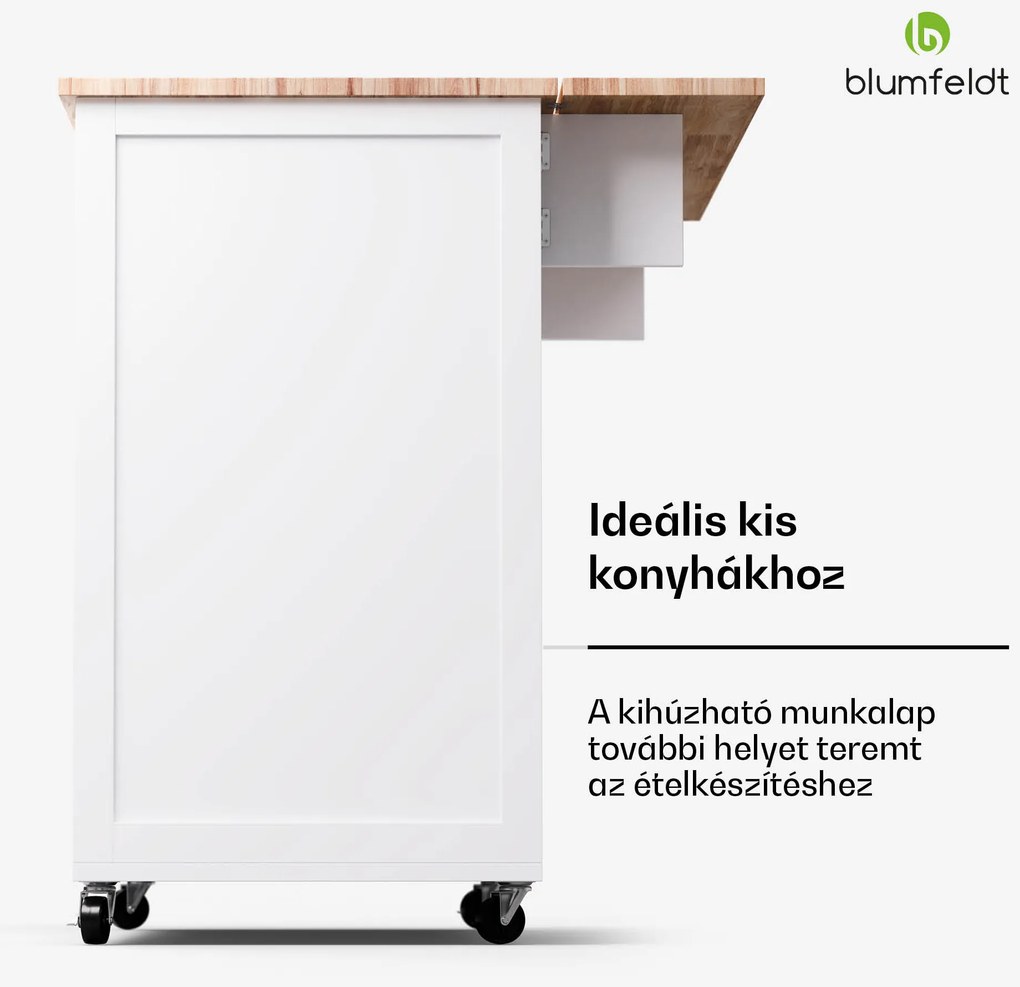 Blumfeldt Etsu, tálalókocsi, kihúzható munkalap, 2 fiók, 2 ajtó, 2 polc, görgők rögzítőfékkel, tárolóhely, egyszerű tisztítás