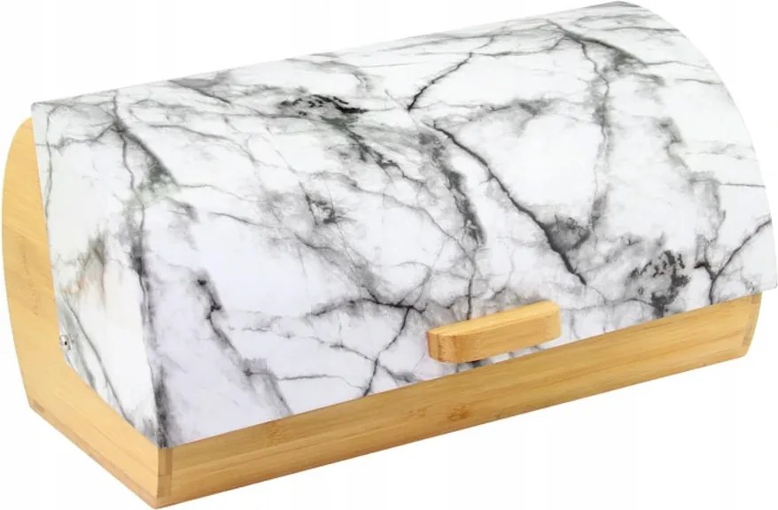 Kenyértartó, bambusszal, márvány mintával, fehér