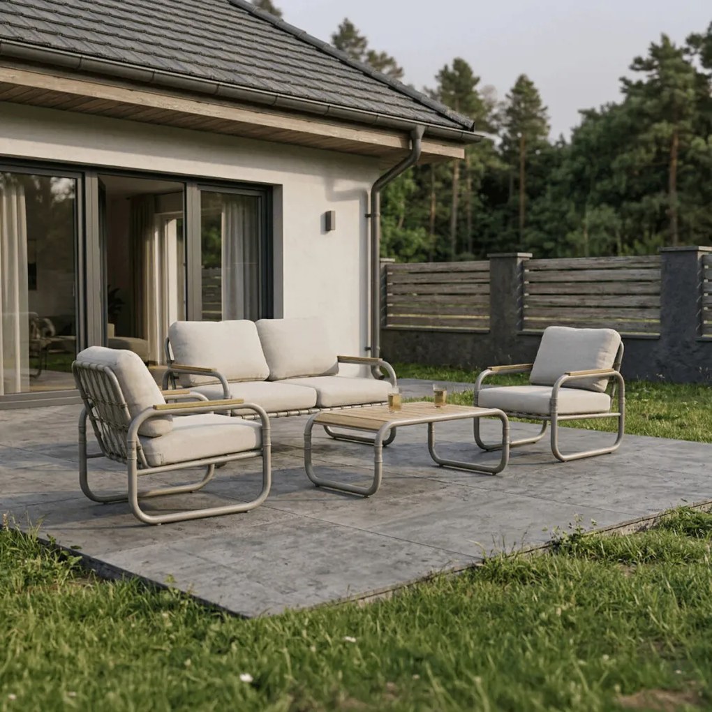 Kerti bútor garnitúra, fém, bézs, CRM – AZS-L1913