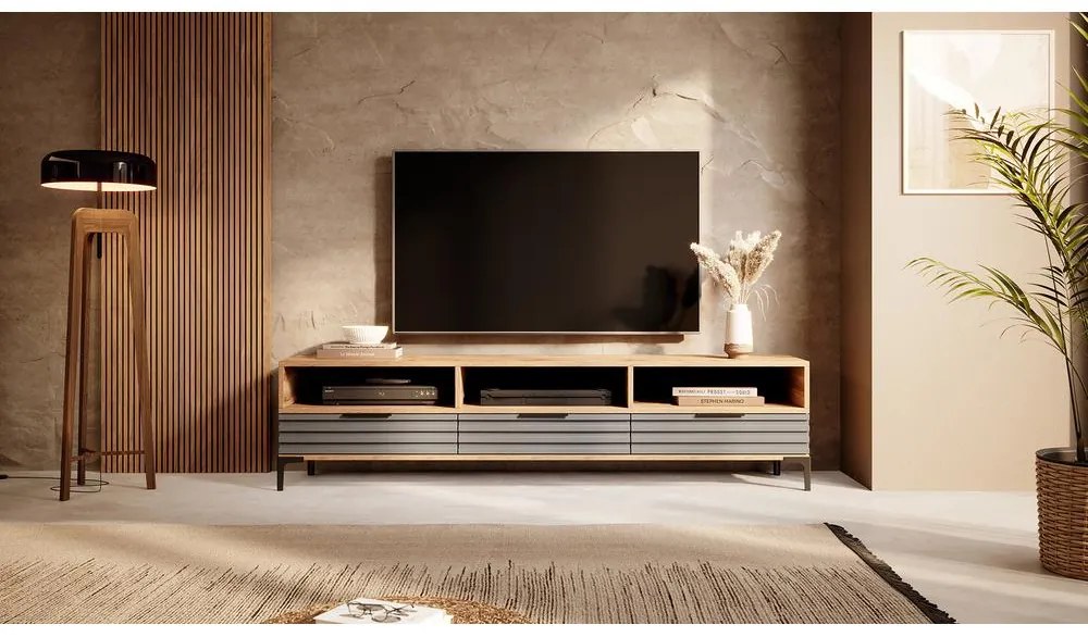 Tv szekrény/asztal Ricko 3D  (természetes tölgy + szürke). 1098751