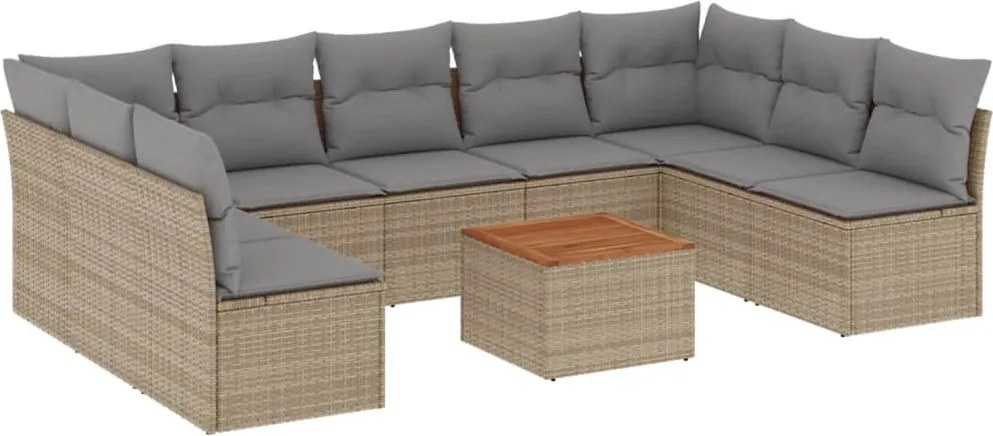 vidaXL 10 részes bézs polyrattan kerti ülőgarnitúra párnával
