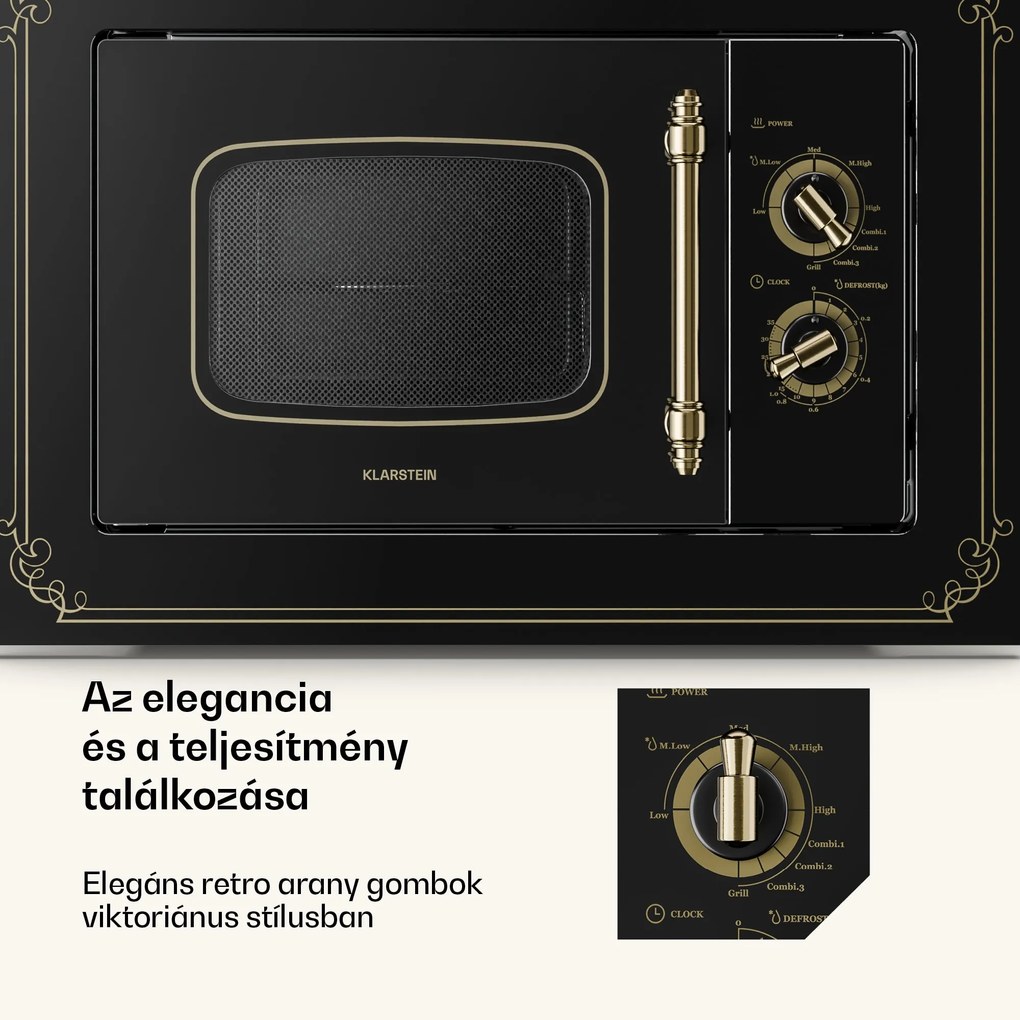 Klarstein Victoria 20, beépített mikrohullámú sütő, 20 l, 800 W, grill: 1000 W, fekete