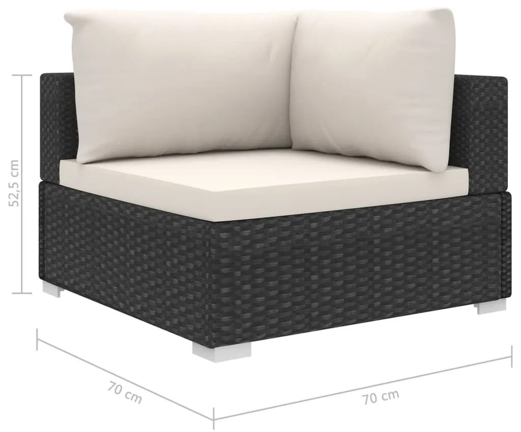 9-részes fekete polyrattan kerti bútorszett párnákkal