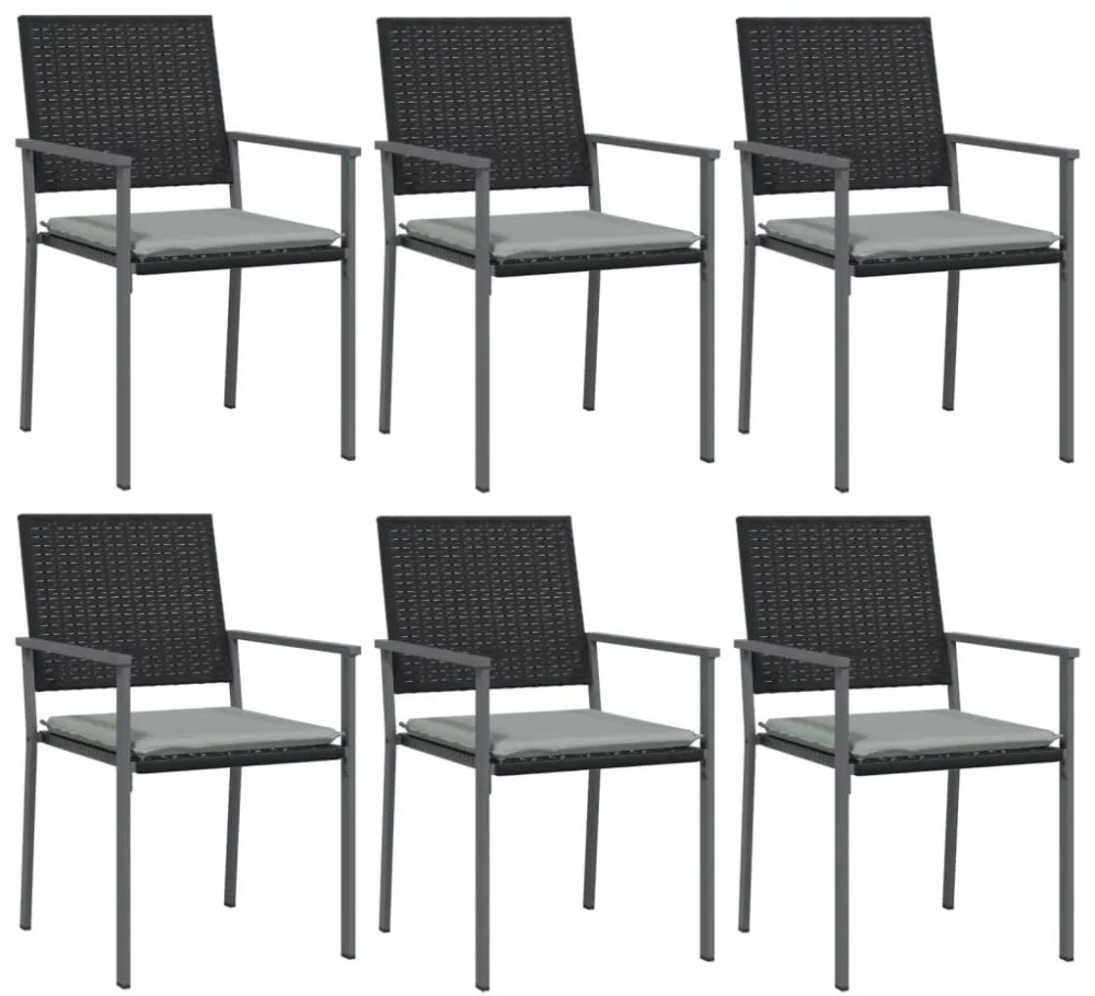 6 db fekete polyrattan kerti szék párnával 54x62,5x89 cm