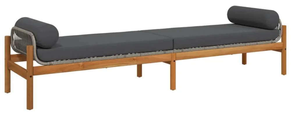 polyrattan akácfa kerti pad szürke párnával