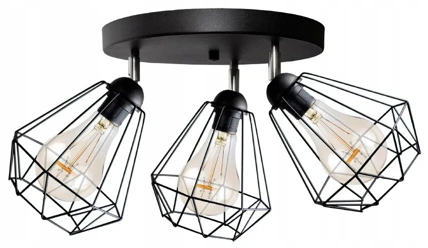 KÉSZLETKISÖPRÉS! Glimex Diamond drót búrás állítható mennyezeti lámpa fekete 3x E27