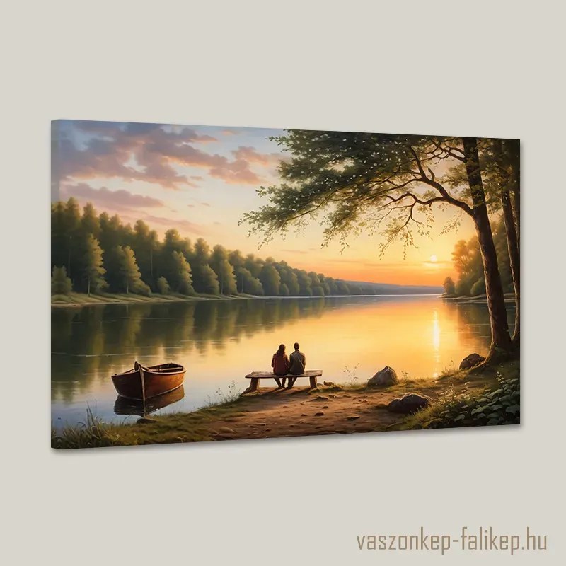 Szerelmespár kettesben a padon tájkép – romantikus hangulat otthonra 60x40 cm