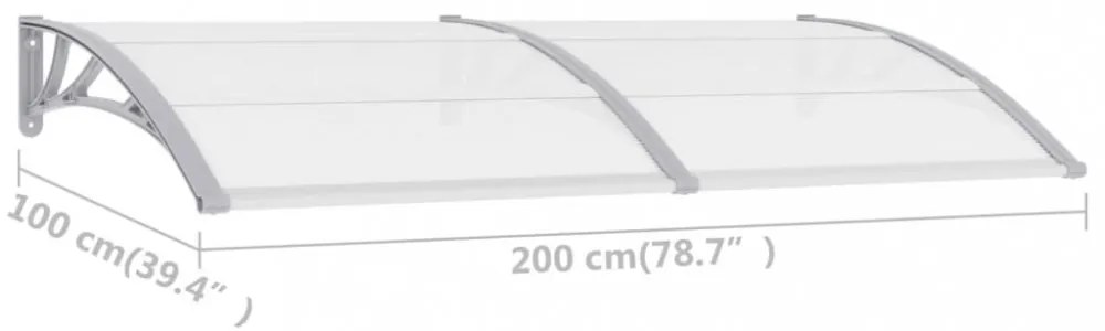 szürke polikarbonát ajtóelőtető 200 x 100 cm