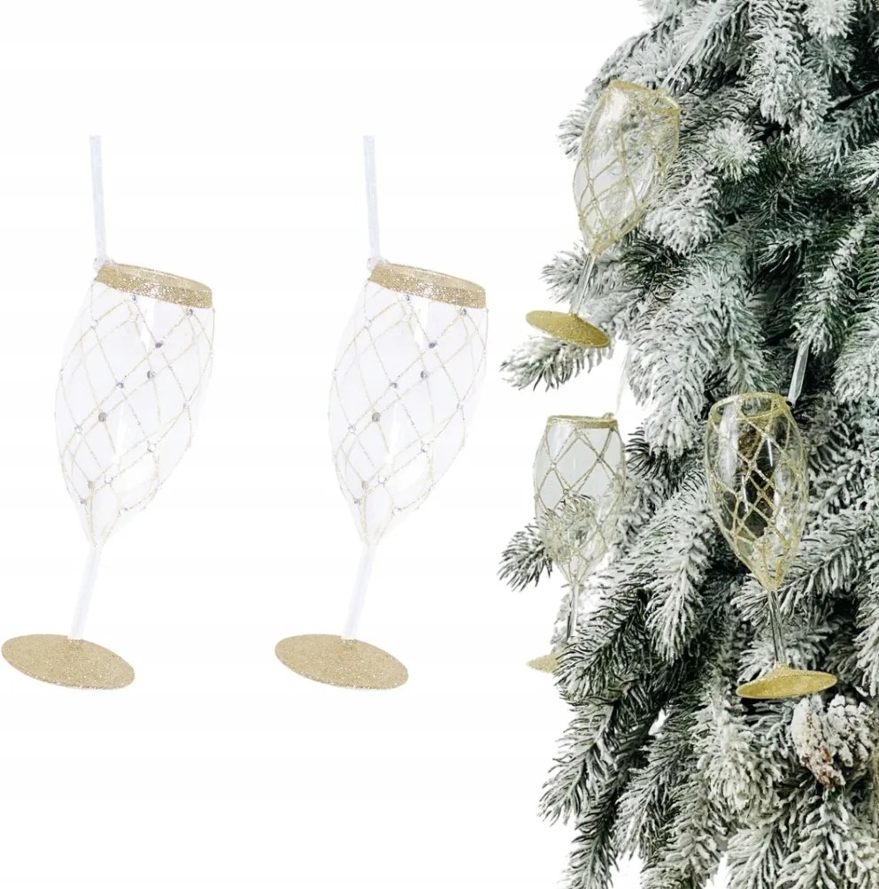 Üveg Díszbombák Készlet 2 Db Bombából Pezsgős Kehely Fa Dísz Karácsonyfára