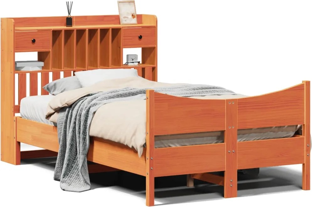 vidaXL viaszbarna tömör fenyőfa ágy matrac nélkül 135 x 190 cm