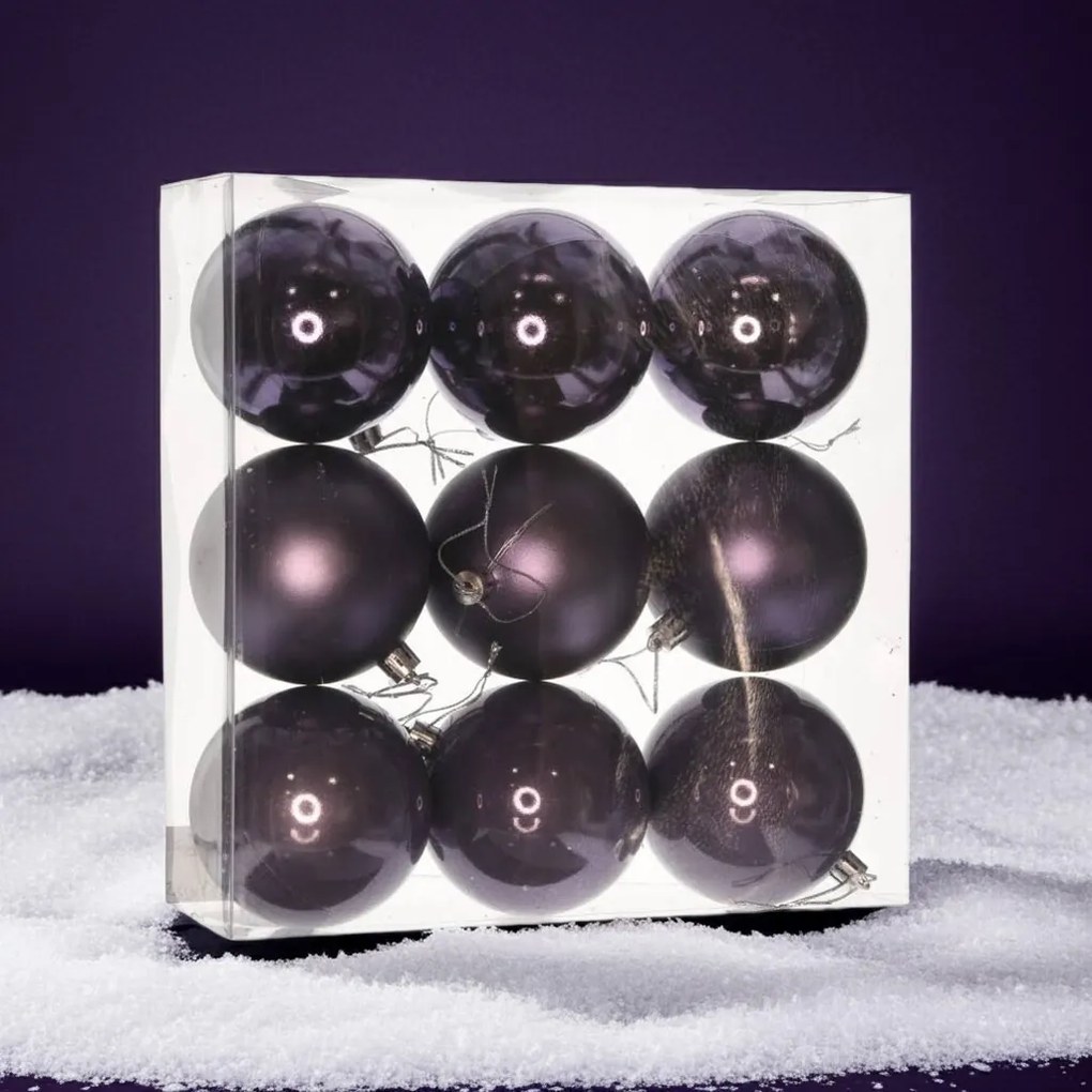 Lila műanyag karácsonyi gömb szett 9x8cm