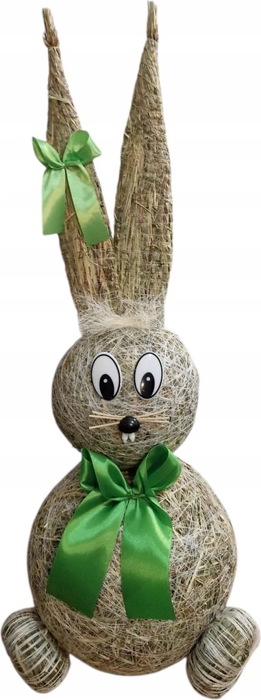 Húsvéti figura Szalma nyuszi dekoráció masnival Közepes Zöld