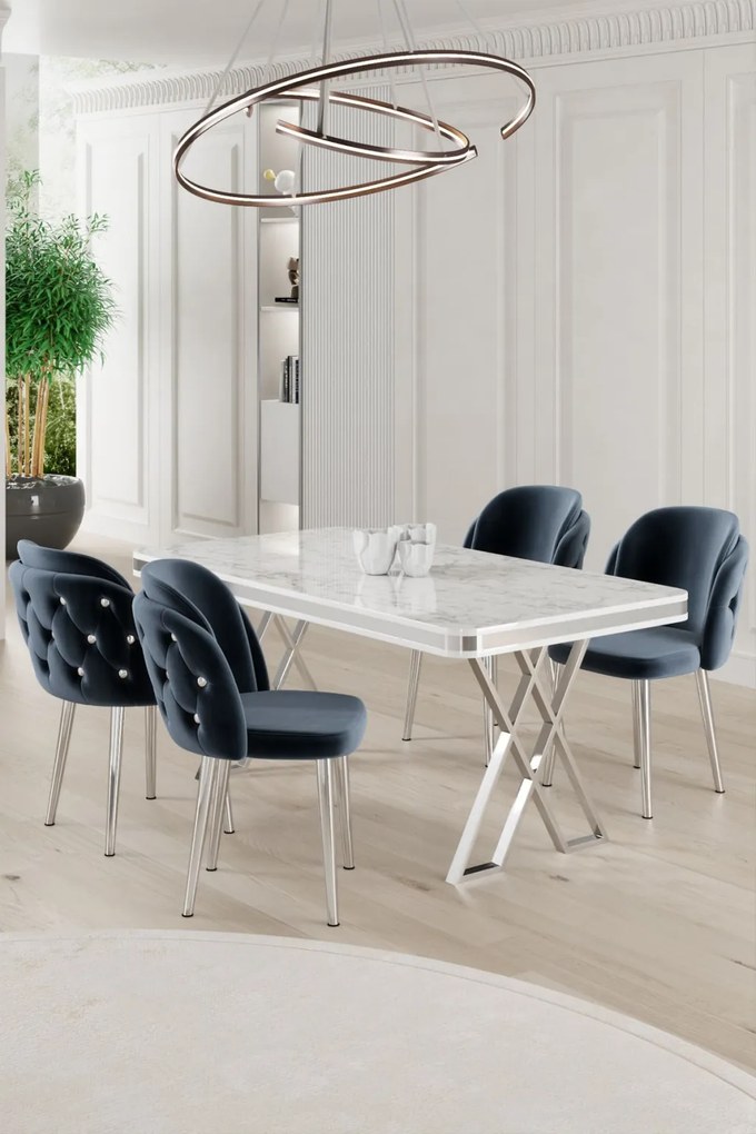 Rigel étkezőgarnitúra, fehér-króm, 130 cm – TR240CHR2228