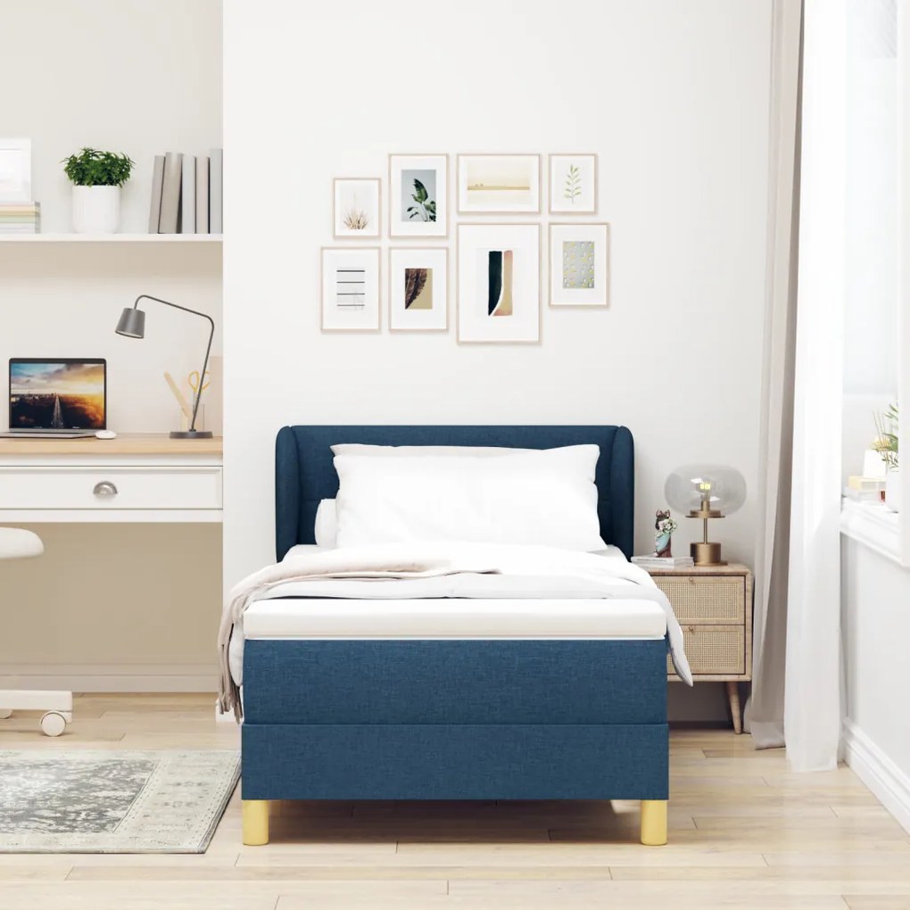 Boxspring Ágy Matracokkal Kék 90x190 cm Szövet