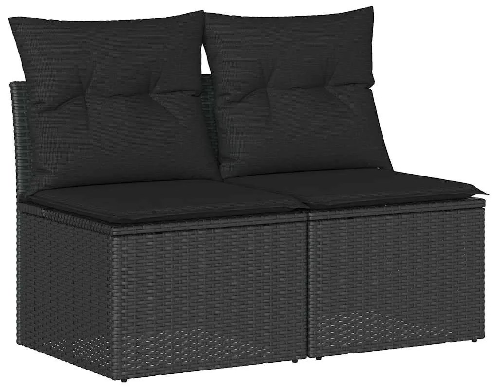 2 részes fekete polyrattan akácfa kerti ülőgarnitúra párnával