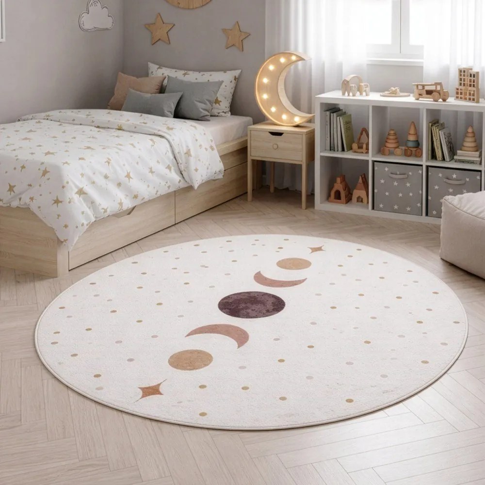 Krémszínű mosható gyerek szőnyeg ø120 cm Coco 1136 – Ayyildiz Carpets