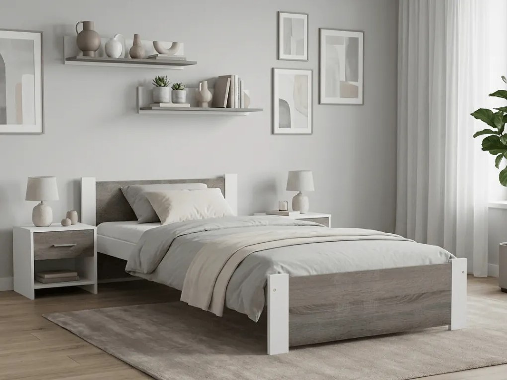 Ágy IKAROS 90 x 200 cm, fehér/szarvasgomba tölgy Matrac: Matrace Sommera 18 cm, Ágyrács: Deszkás ágyráccsal