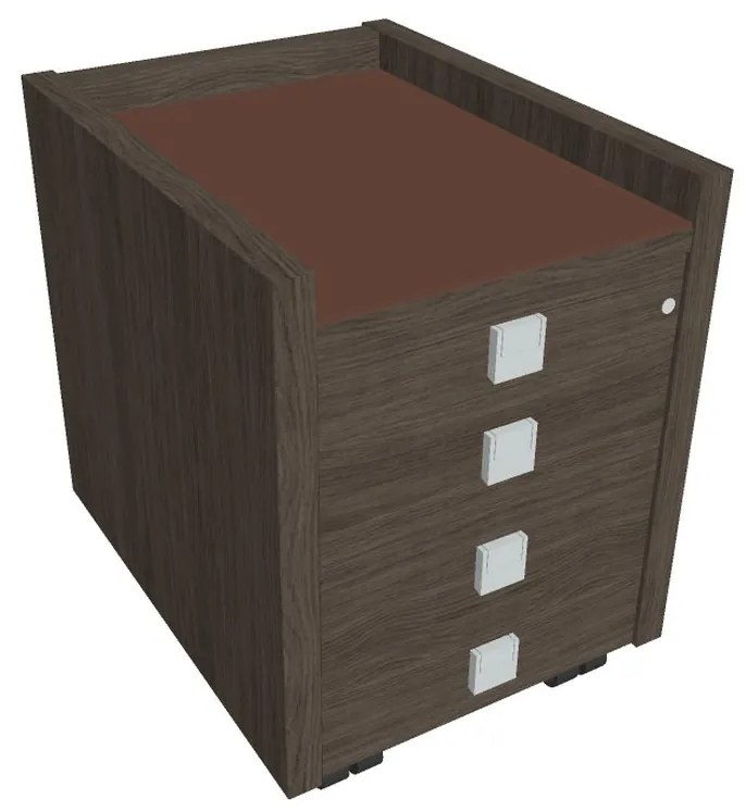 Verno mobil konténer 47 x 60 cm üveggel, 4 fiók, antracit tölgy / barna