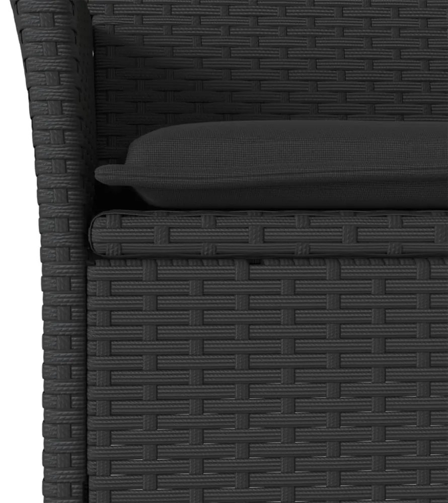 vidaXL 3 részes fekete polyrattan/üveg bisztrógarnitúra párnával