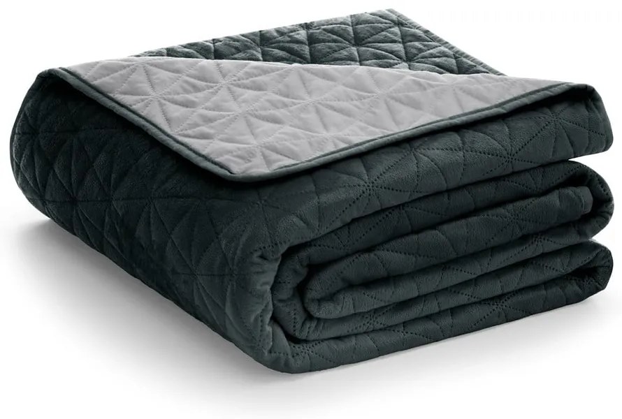 Sötétszürke bársony steppelt ágytakaró 170x270 cm Laila – AmeliaHome