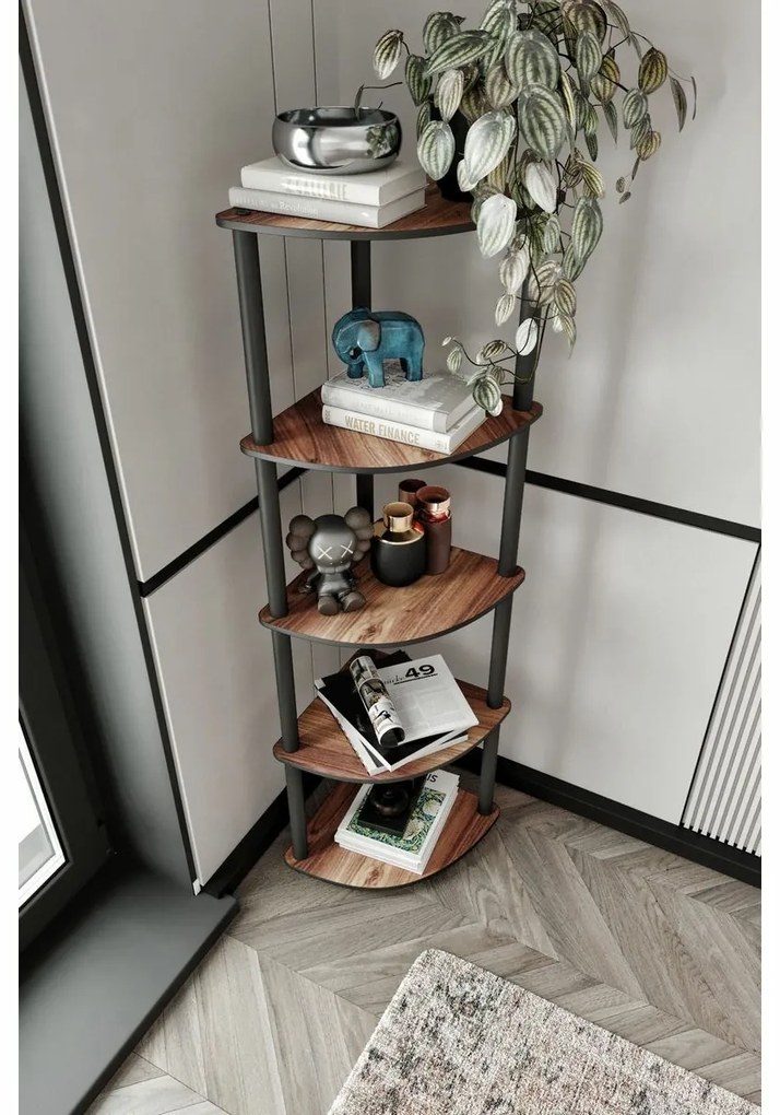 Corner Walnut polcállvány, 5 polcok, L