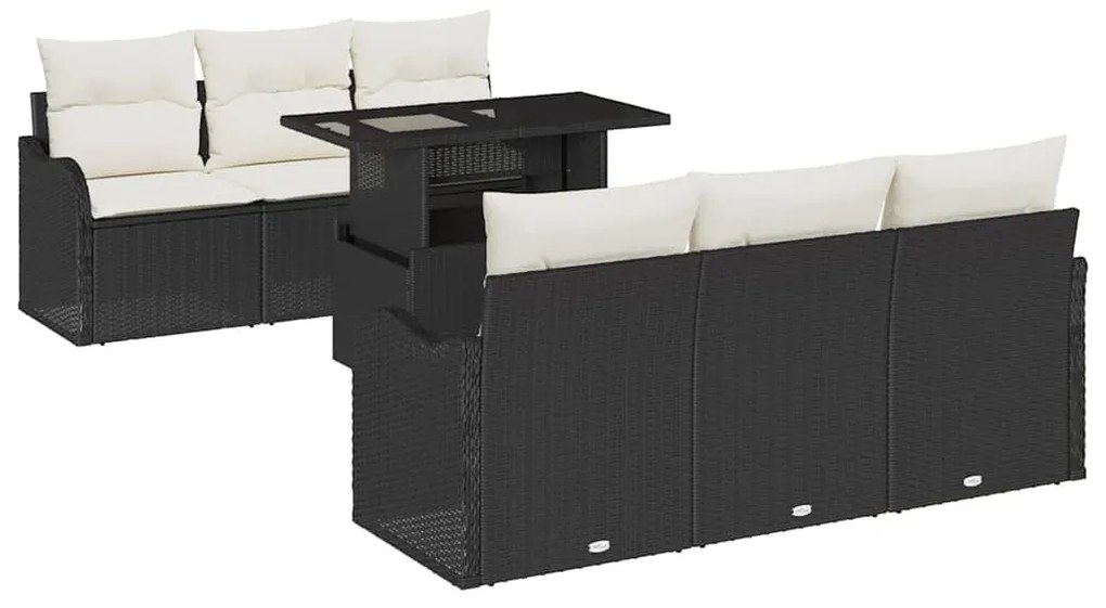 Kerti Kanapé Szett 7 pcs Fekete 100 x 55 x 73 cm Poli rattan
