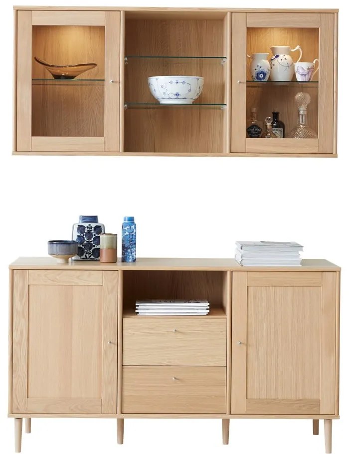Fali tálalószekrény világítással és komód szett tölgyfa dekorral 133x136 cm Mistral - Hammel Furniture