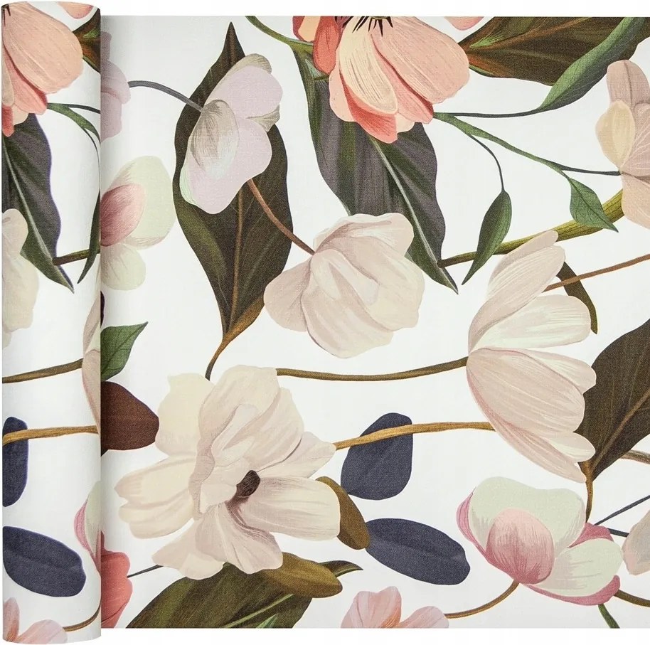 Tapéta Színes, nagy virágokkal, levelekkel, bimbókkal, mint egy Szövet, vinil vlies alapon