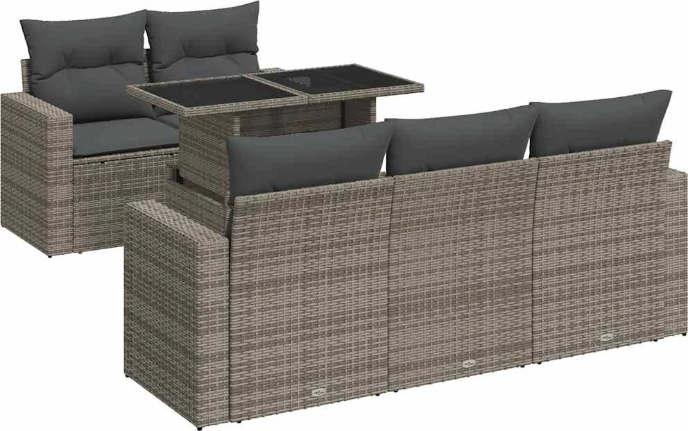 vidaXL 6 részes szürke polyrattan kerti ülőgarnitúra párnákkal