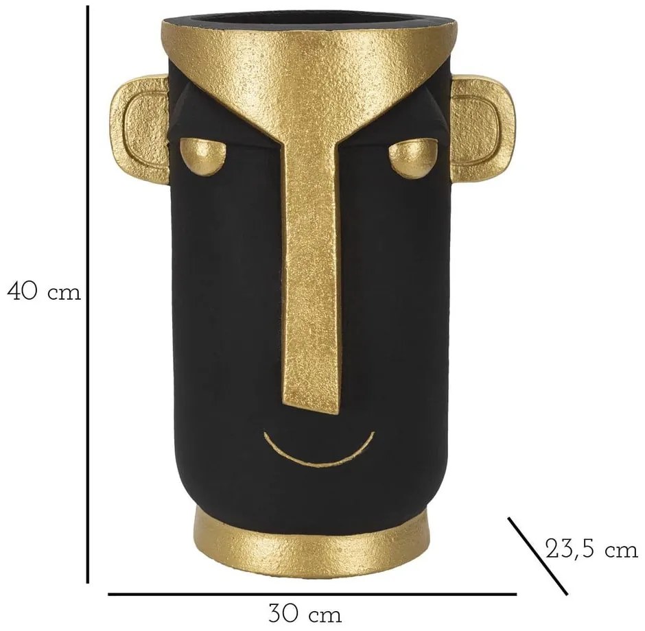 Fekete-aranyszínű magas poligyanta váza 40 cm Tribal – Mauro Ferretti