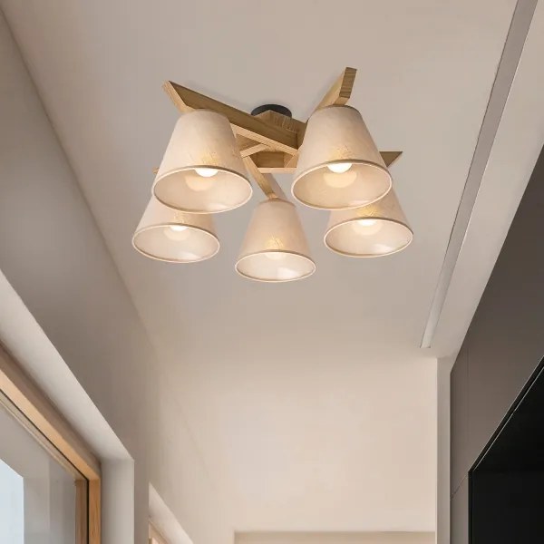 Brilagi - LED  Felületre szerelhető csillár  ANTHONY 5xE14/40W/230V tölgy/bézs