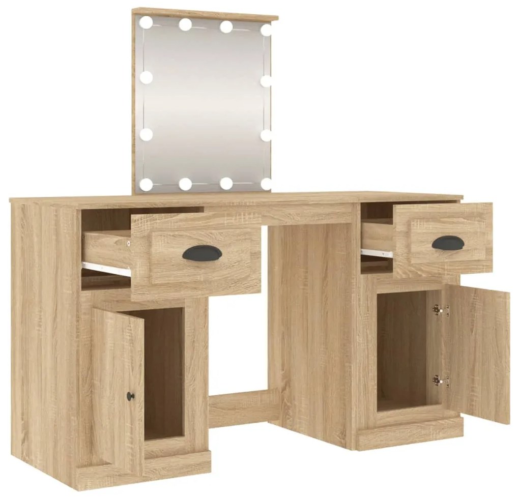 sonoma tölgy színű fésülködőasztal LED-del 130 x 50 x 132,5 cm