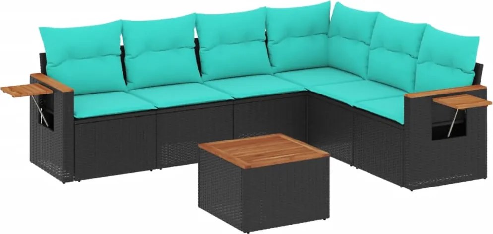 vidaXL 7 részes fekete polyrattan kerti ülőgarnitúra párnákkal