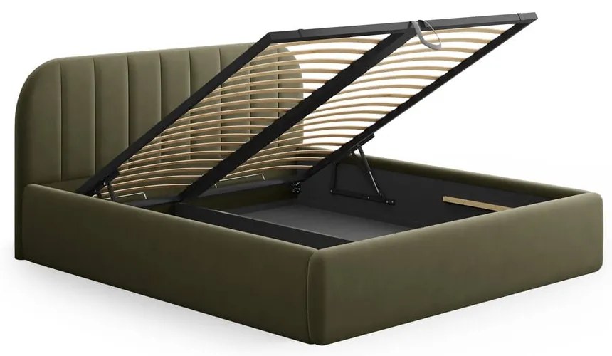 Zöld kárpitozott ágyneműtartós franciaágy ágyráccsal 180x200 cm Juno – Windsor &amp; Co Sofas