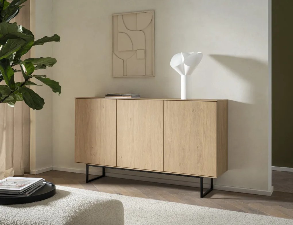 Kalmar nagy 3 ajtós komód világos tölgy/matt fekete