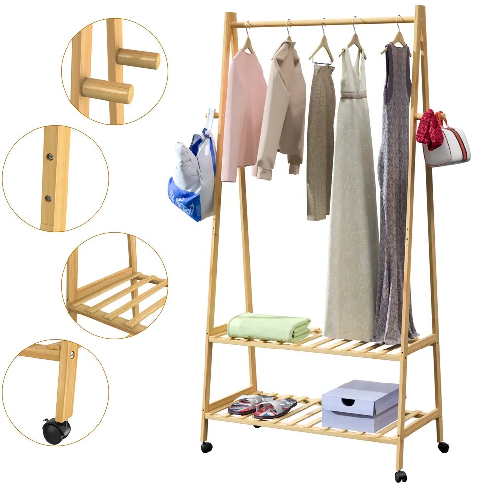 Casaria® Skandináv ruhaállvány kerekekkel - bambusz