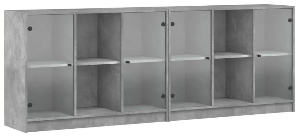 betonszürke szerelt fa könyvespolc ajtókkal 204x37x75 cm