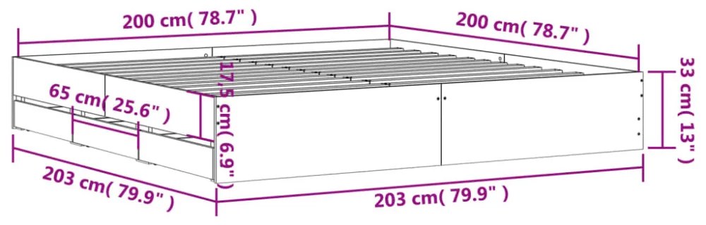 sonoma tölgyszínű szerelt fa ágykeret 200 x 200 cm