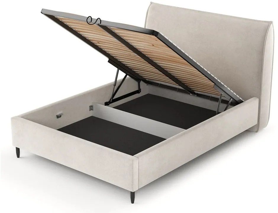 Krémszínű kárpitozott ágyneműtartós franciaágy ágyráccsal 140x200 cm Shell – Maison de Rêve