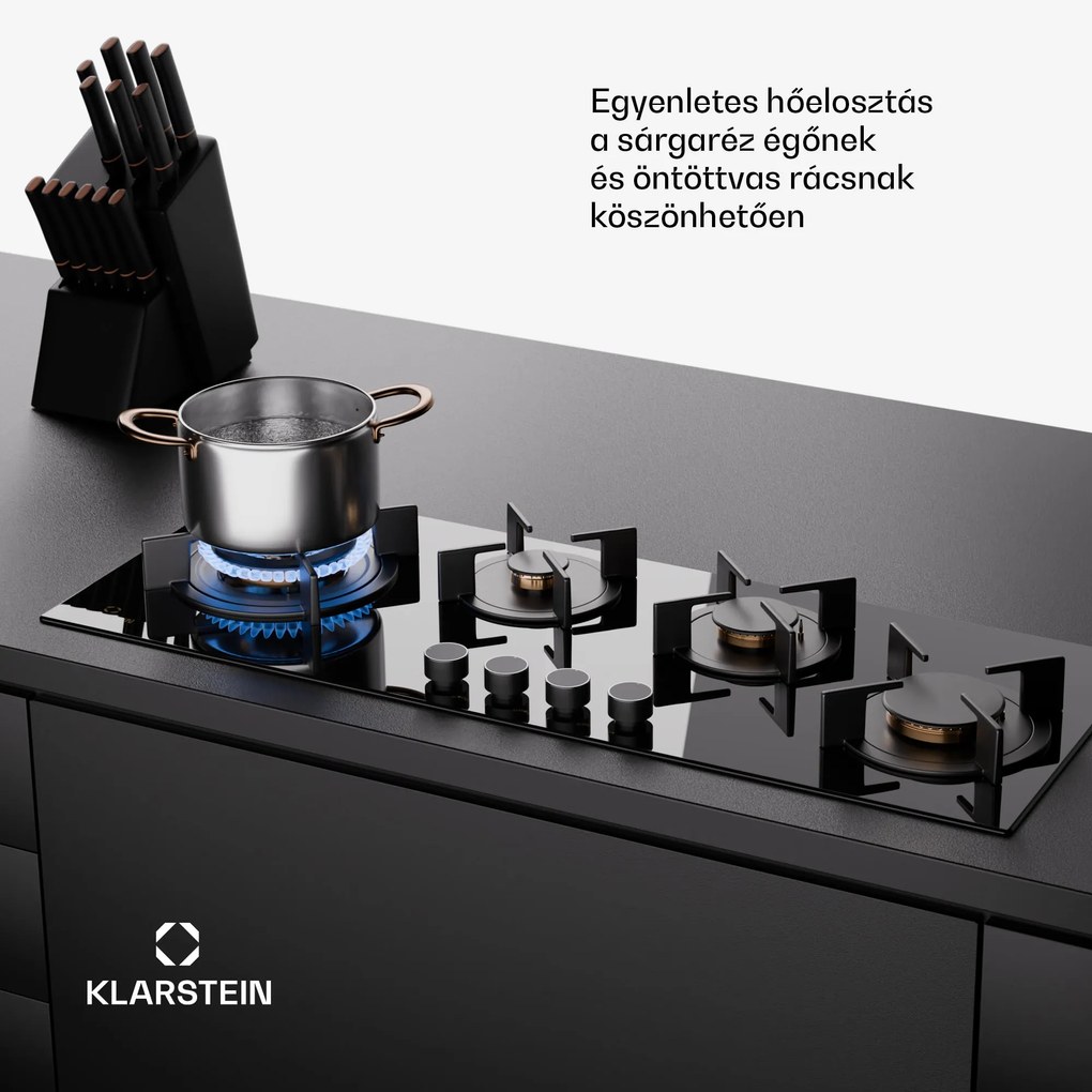 Klarstein Goldflame 4 Slim, gáz főzőlap, 4 égő, önálló, földgáz/propán, rozsdamentes acél