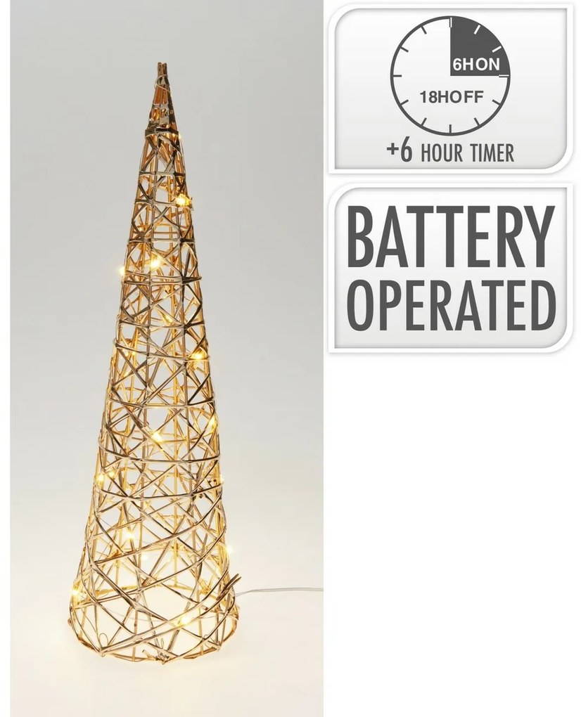 Karácsonyi világító kúp Champagne, 40 x 12 cm, 20mikro LED, elemes, 40 cm