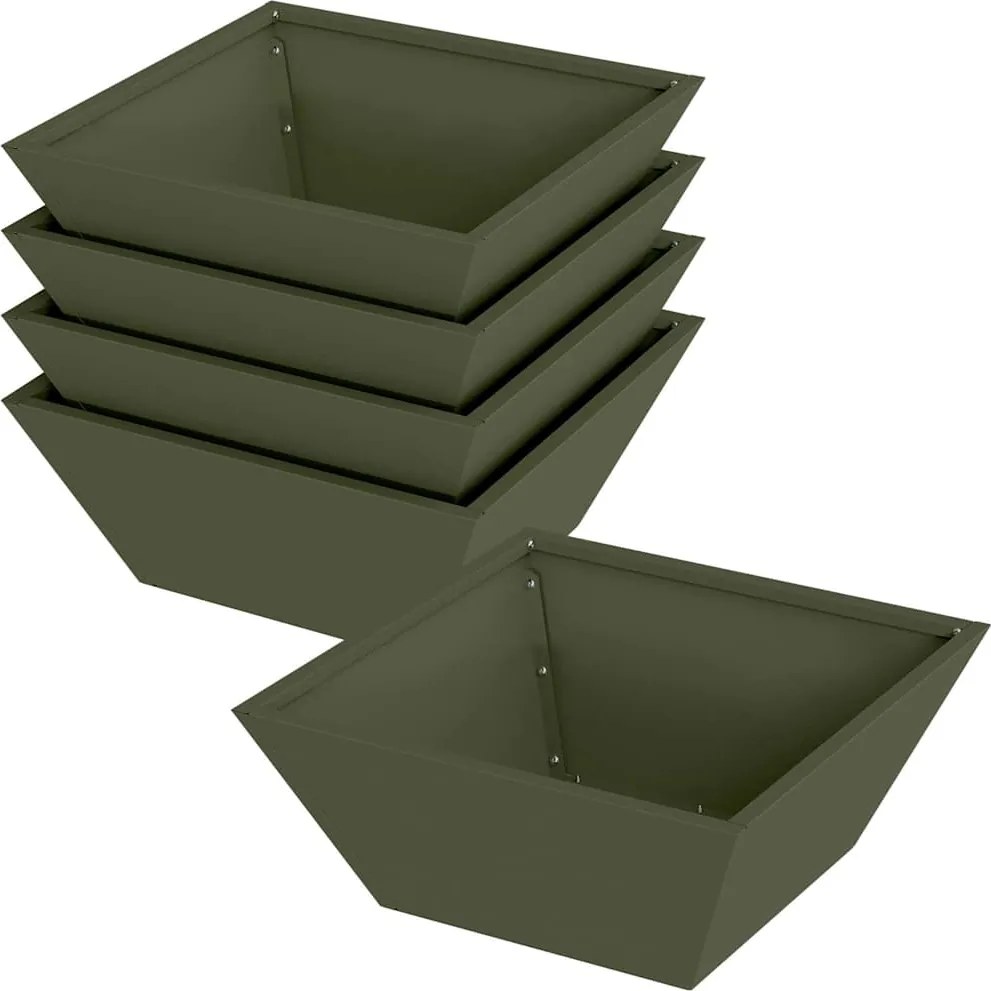 vidaXL Kerti cserép 5 pcs Olajzöld 40 x 40 x 15 cm