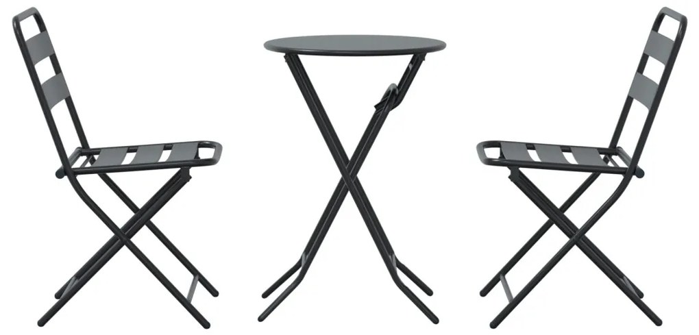 3 Részes Összecsukható Bistro Szett Antracit Acél