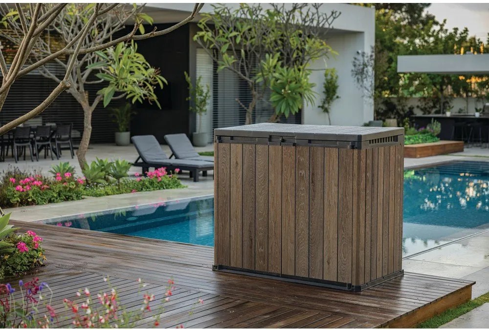Sötétbarna műanyag kerti tárolódoboz Deco – Keter