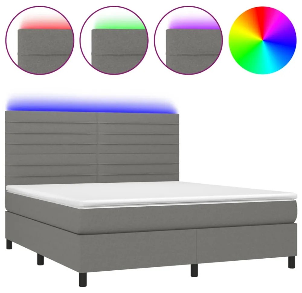 sötétszürke szövet rugós és LED-es ágy matraccal 180 x 200 cm