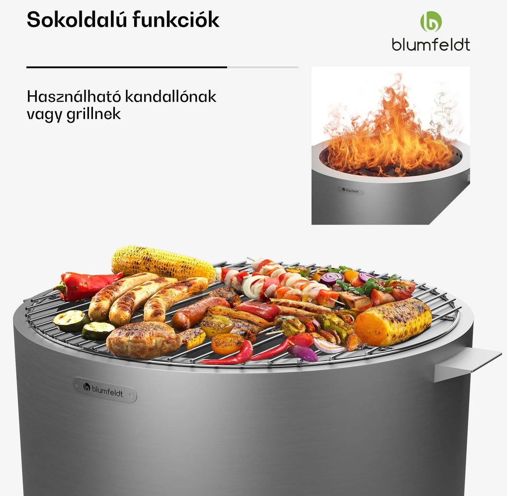 Ignite Pure tűzhely, alacsony füstölés, grillrács, rozsdamentes acél, hordozható, esővédő fedél, fogantyúk